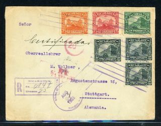 Nicaragua Postal History: Lot 103 1922 Multifranked Managua - Stuttgart $$$
