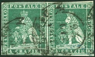 Italy Stamps Toscana 1851 Cei 6 4 Crazie On Gray Pair €500,  — Wm Inverted