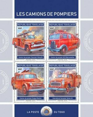 Togo - 2019 Fire Engines On Stamps - 4 Stamp Sheet - Tg190117a
