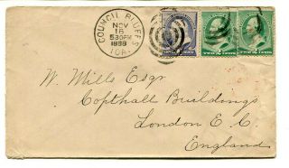 U.  S.  A.  1888 2cents (x2),  1cent On Cover From “council Bluffs / Ioa” To London