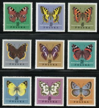 Poland 1967 Mnh Mi 1797 - 1805 Sc 1542 - 1550 Various Butterflies