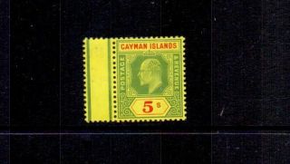 Cayman Is.  1908 Edvii 5/ - Green & Red/yellow Marginal Sg32 Mnh Cat £40
