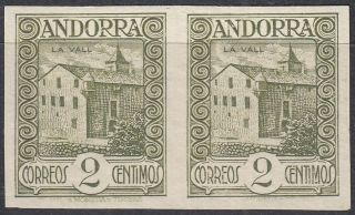 Spanish Andorra 1929 Edifil 15s Sin Dentar Pareja 2 Cts Spain (ref 7688)