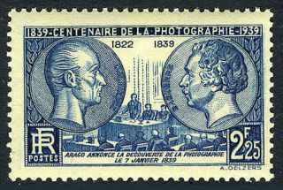 France 374,  Mnh.  Nicéphore Niépce & Louis Daguerre,  Inventors Of Photography,  1939