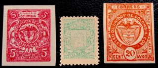 Colombia,  1 Old Unlisted Stamp,  2 Old Local Stamps (cauca,  Medellin)