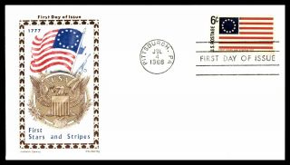 Us 6c First Stars And Stripes Flag Issue 1968 Jackson Cachet Unsealed Fdc