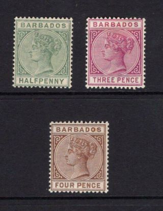 Barbados 1882 - 85 Qv Partial Set - Og Mlh - Sc 60,  63 & 65 Cats $62.  50