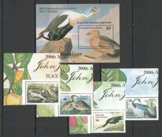 S1397 1986 Grenada Grenadines Birds Audubon 741 - 44 Michel 28 Euro Bl,  Set Mnh