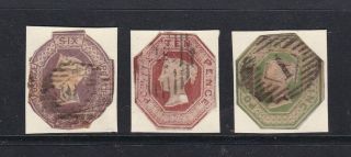Gb Great Britain Qv 1847 Embossed Set Cut To Shape And Mounted On Card