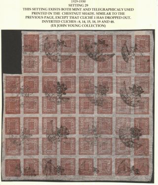 Nepal 1929 - 30 Hellrigl 41/42 Telegraphic Imperf 2a Setting 29 Stamp Sheet