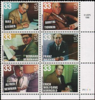 Us 3339 - 3344 Mnh Plate Block Of 6,  33c Hollywood Composers