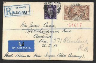 Gb 1939 Reg Airmail Cover To Usa - 1st N.  Atlantic Service - Seahorse Stamp