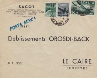Italy 1947 Cover St.  Air Mail From Milano To Egypt
