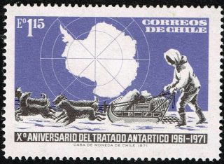 Chile Polar Exploration Dogs Antarctica Map Stamp 1971 Mlh