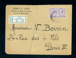 B.  P.  O.  Constantinople Registered Cover To Paris 1921 (s591)