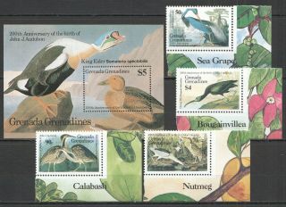 U761 1986 Grenada Grenadines Birds Audubon 741 - 44 Michel 28 Euro Bl,  Set Mnh