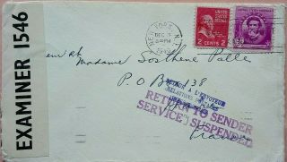 United States 1940 Bermuda Censor Label Cover,  2 Types Service Suspended Cachet