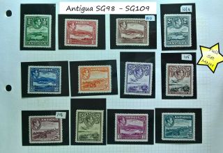 1938 1951 Kgvi Antigua Sg98 - Sg109 Complete Set Of 12 Mnh