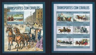 Mozambique 2013 Retro Old Vintage Transport With Horses History Stamps Mnh Bf