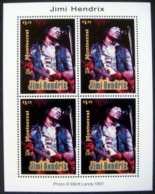 1997 Mnh Montserrat Jimi Hendrix Stamps Sheet 4 Rock Guitar Singer Rock N Roll