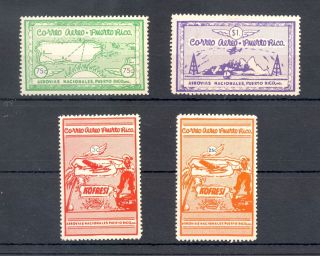 Puerto Rico - 1938 - 4 X Airmail Label Mh Vf - - Aviation