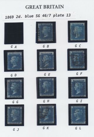 Lot:31773 Gb Qv 1869 2d Blue Sg46/47 Plate 13 Check Letters Gb To Gl