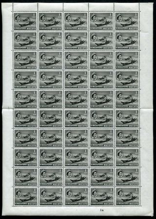 1955/59 Singapore Gb Qeii 50 X 1c Stamps In Complete Sheet Mnh U/m,  Varieties??