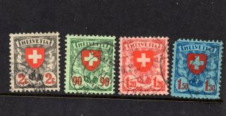 4 Switzerland Sc 200 - 203 Stamps Coat Of Arms Id 1892