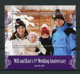 Union Island Gren St Vincent 2016 Mnh William & Kate 5th Wedding 2v S/s Stamps