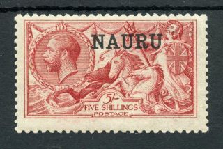 Nauru 1916 Seahorses 5s D.  L.  R.  Bright Carmine Fine Mlh Sg22