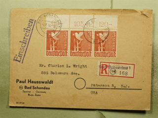 Dr Who 1948 Germany Bad Schandau Registered Plate Strip To Usa E67054