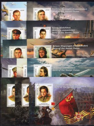 12x Heroes Of Ii World War/soviet Flag - Imperf. ,  Private Issue