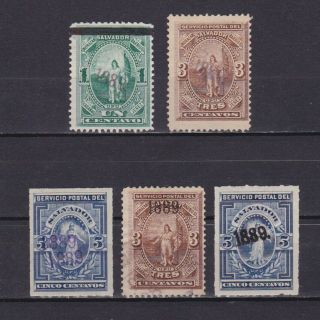 El Salvador 1889,  Sc 25 - 36,  Cv $59,  Part Set,  Double Overprint,  Mh/no Gum/used
