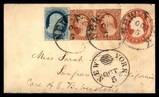 Mayfairstamps 1850s Us York To San Francisco Uprated Stationery Cover Wwb510