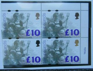 G.  B High Value Mnh Stamps - £10 Britannia Corner Block Of 4 - Sg 1658