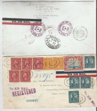 Us York 1929 Early Registered Airmail Cover To Surinam