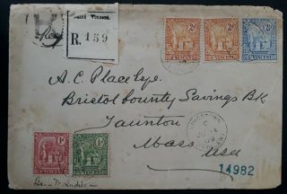 Very Rare 1909 St Vincent Registd Cover Ties 5 Stamps Canc Kingstown