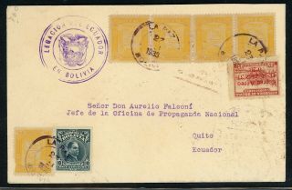 Bolivia Postal History: Lot 1 1938 Multifranked Air La Paz - Quito Ecuador $$$