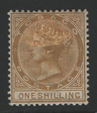 Tobago 1880 Qv 1s Yellow - Ochre Wmk Crown Cc Perf 14 (sg12) Mlh £75