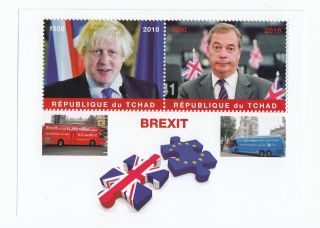 Chad 2018 Sheetlet,  Boris Johnson,  Nigel Farage & Brexit Buses,  2 Values,  Mnh