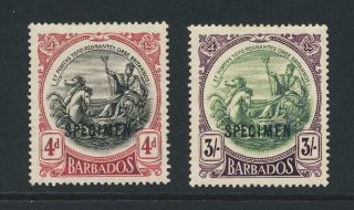 Barbados 1918,  " Specimen " Set,  Vf Mlh Sg 199s - 200s Cat£130 (see Below)
