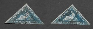 Cape Of Good Hope - 2 X 4d Blue Triangles (sg6,  19?).  Both Good.  See Scans.