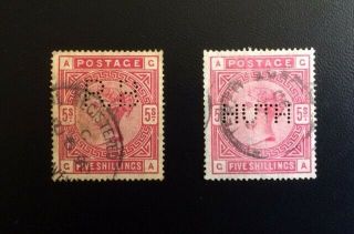 Qv 1883 - 84 Five Shilling X 2.  Sg180/181 Shades,  Matching Letters.