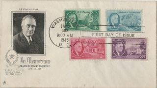 S21.  2042 Fdc 1945 In Memoriam Roosevelt 1882 - 1945 Art Craft Cachet 4 Stamps