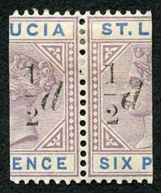 St Lucia Sg54 1/2d On Half A 6d Pair Fresh M/mint (hinge Remainder)