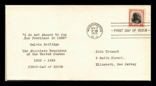 Dr Jim Stamps Us Calvin Coolidge President High Value Fdc Monarch Size Cover