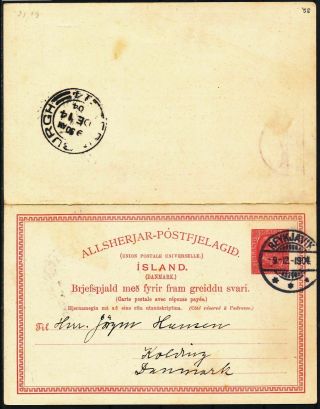 Iceland 1904,  10 Aur.  Postal Stationery Denmark.