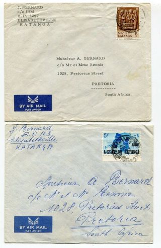 Congo / Katanga 1961 Single Franking Airmail Rate Covers To South Africa -