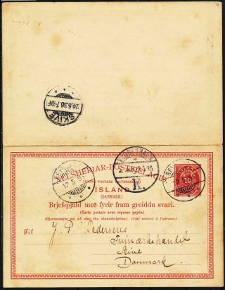 Iceland 1896,  10 Aur.  Postal Stationery Denmark.