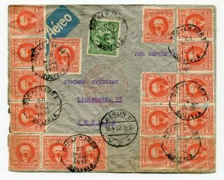 Bolivia 1932 Zeppelin Condor Airmail Cover To Berlin,  Germany - Multiple Franking